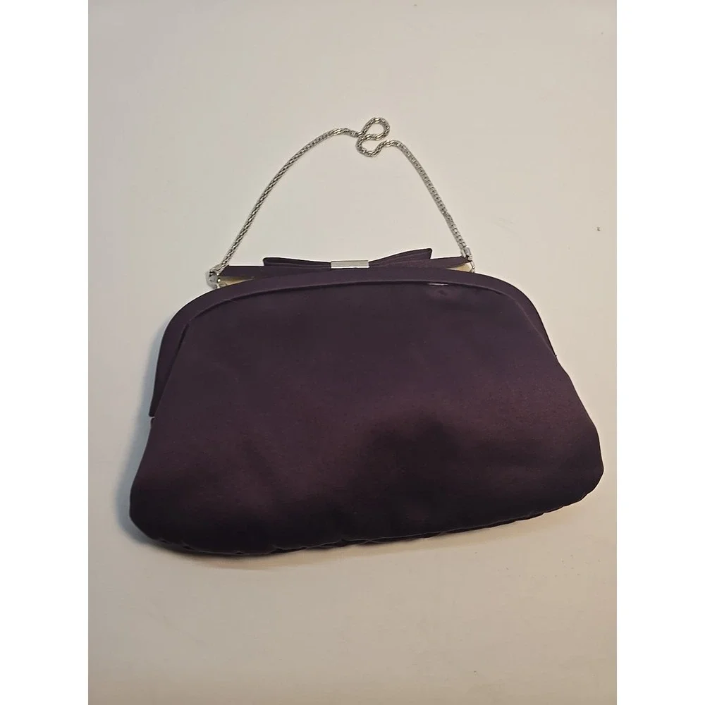 Kaitlin Landry Purple Satin Evening Bag Party Clutch w‎ Chain Strap